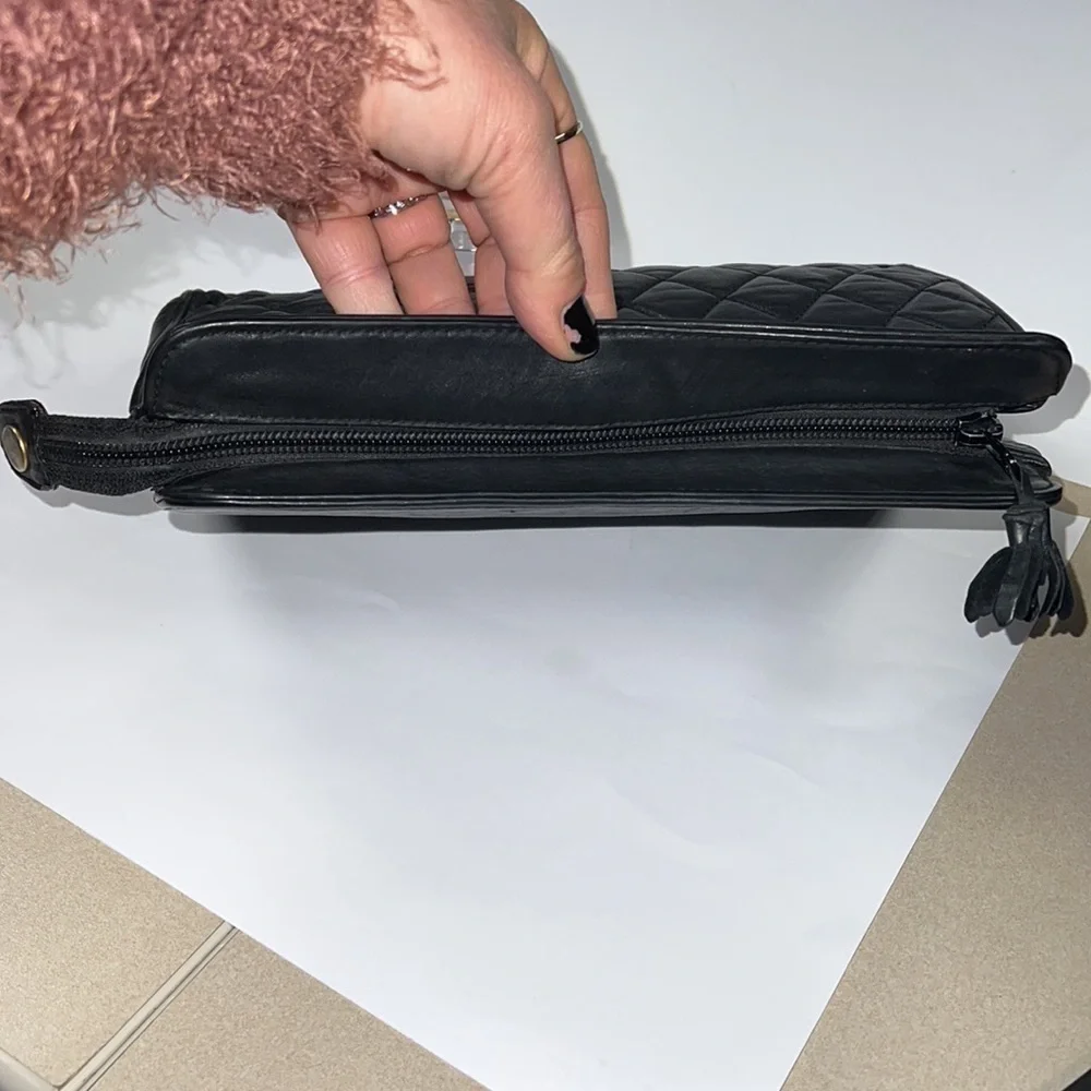 Linea Gani Vintage Quilted Leather Ziptop Clutch Bag